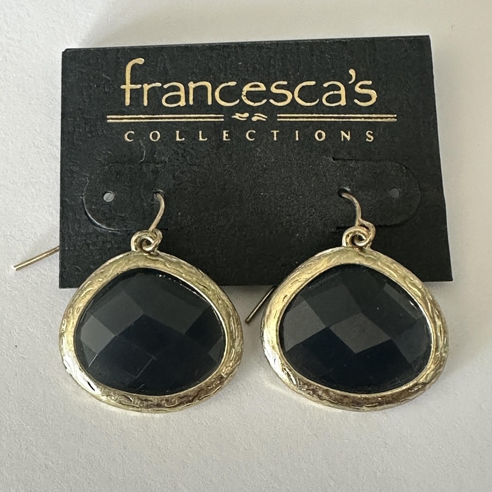 Francesca's‎ Collections Black Glass Dangle Earrings Gold Tone Oval Womens Drop